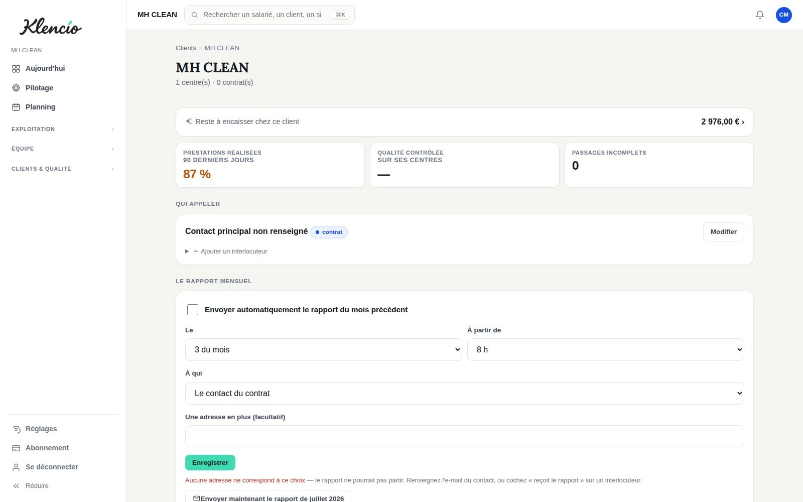La fiche client — capture réelle du logiciel KLENCIO.